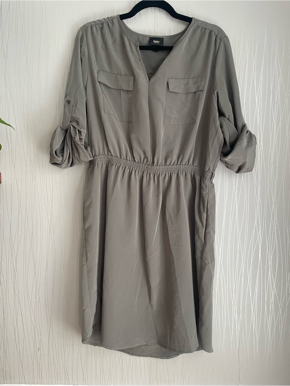 Mossimo Olive Green Utility Shirt Dress Women’s Size Large Roll Tab Sleeve - Picture 2 of 8